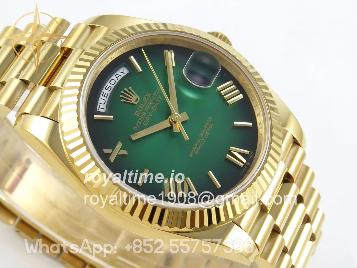 Rolex DayDate 40 YG QF 904L Steel Green Ombre Roman Dial on President Bracelet VR3255 V8 (Gain Weight) - Image 7