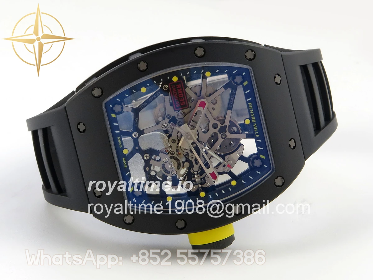 Richard Mille RM035 Americas Manual Carbon/Black Ceramic ZF Skeleton Dial On Black Rubber Strap RMUL1 - Image 7