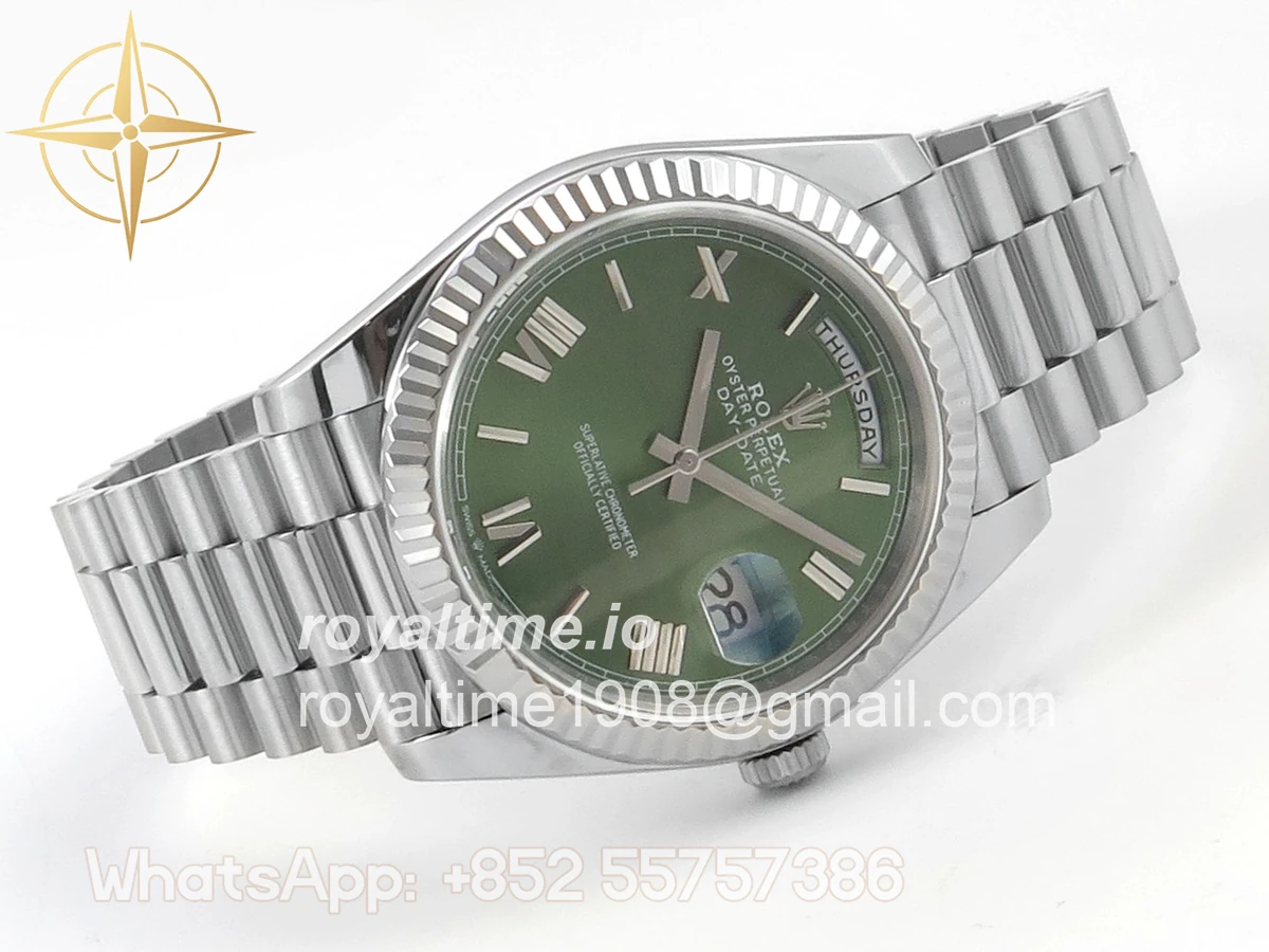 Rolex Day Date 40 SS TMF Green Roman Dial on President Bracelet VR3255 (Weighted) 208g - Image 7