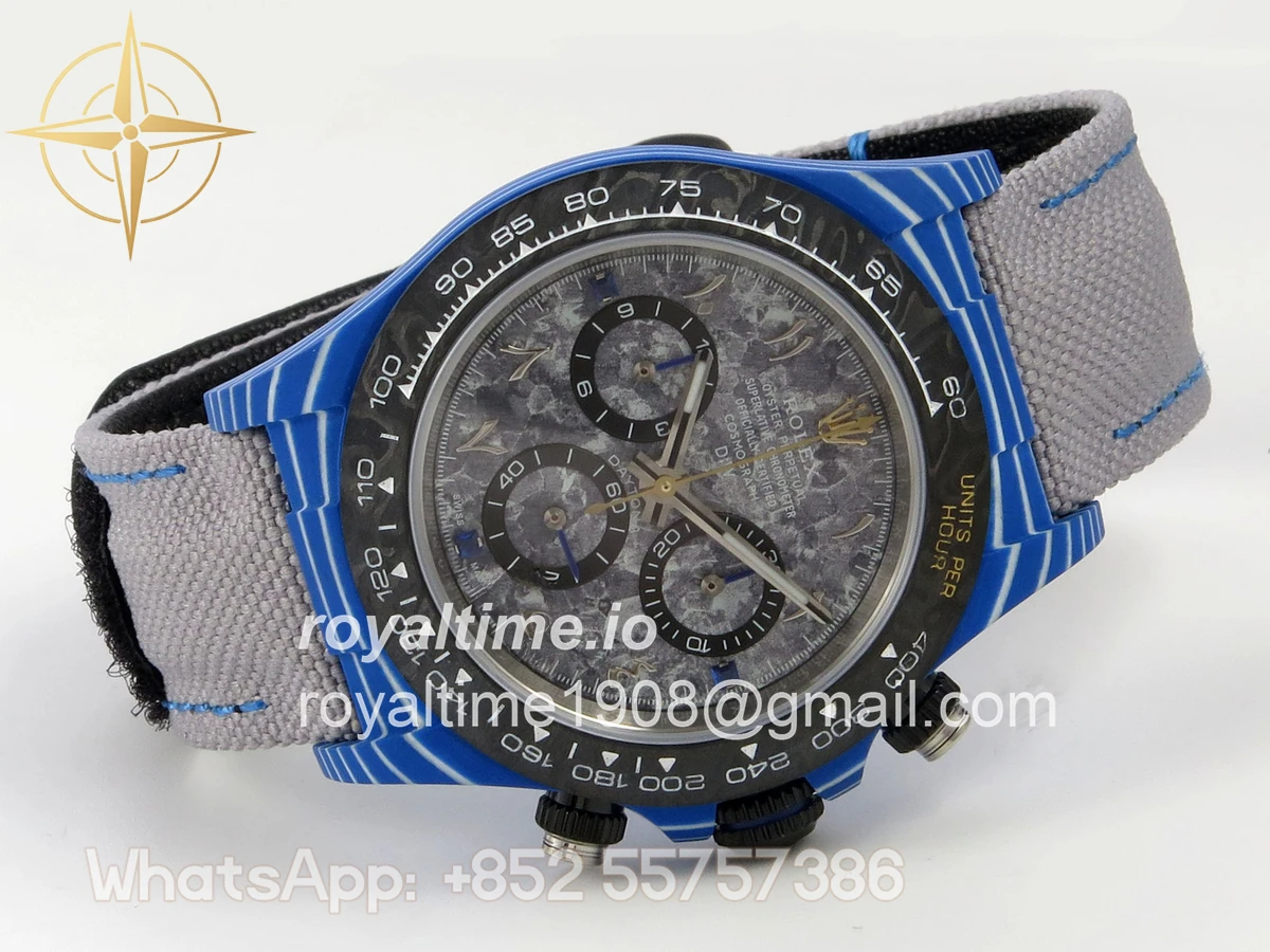 Rolex Daytona DIW Blue Carbon Case DIWF Edition Gray Crystal Dial on Gray Nylon Strap DD4801 - Image 7