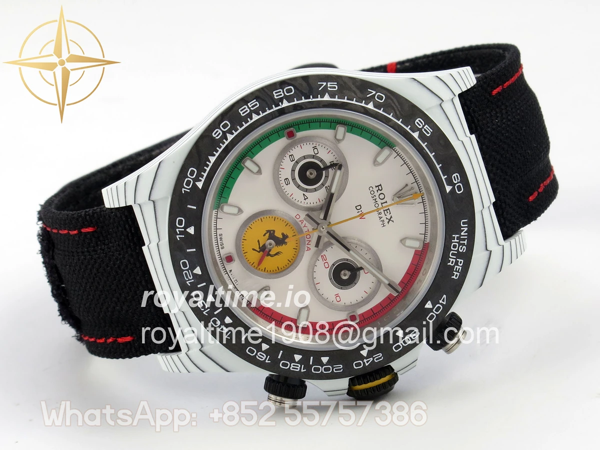 Rolex Daytona DIW Ferrari White Carbon DIWF White Italy Dial on Black Nylon Strap DD4801 - Image 7
