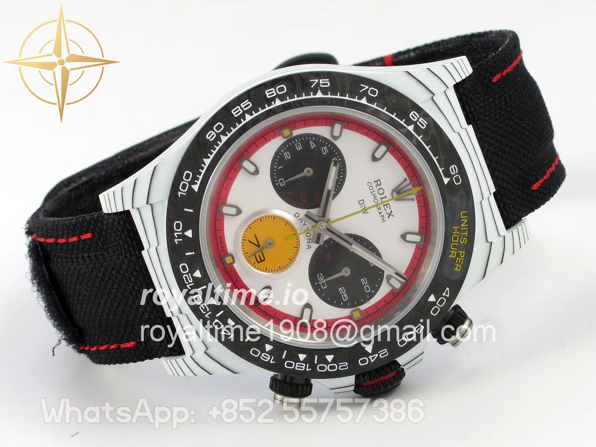 Rolex Daytona DIW Ferrari White Carbon DIWF White/Red Dial on Black Nylon Strap DD4801 - Image 7