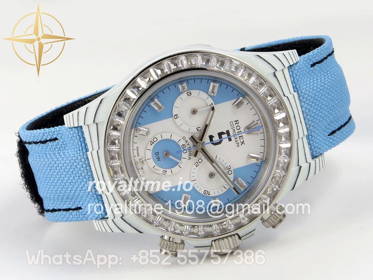 Rolex Daytona DIW White Carbon Case DIWF Edition Baby Blue/White Crystal Dial Crystal Bezel on Baby Blue Nylon Strap DD4801 - Image 7