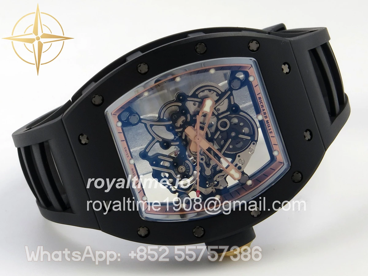 Richard Mille RM055 Black Ceramic APSF on RG Inner Bezel on Black Rubber Strap RMUL2 - Image 7