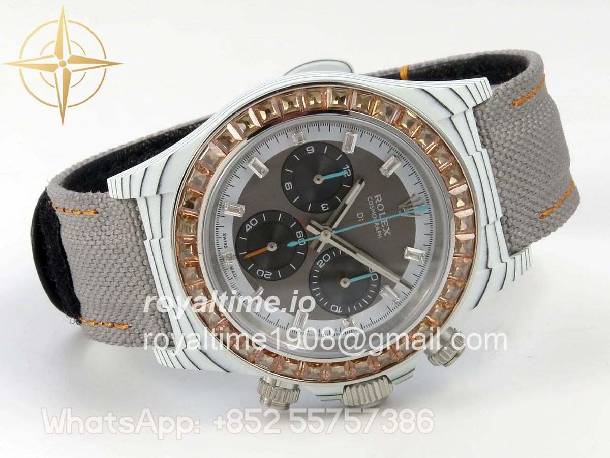 Rolex Daytona DIW White Carbon Case DIWF Edition Gray/Black Crystal Dial Crystal Bezel on Gray Nylon Strap DD4801 - Image 7
