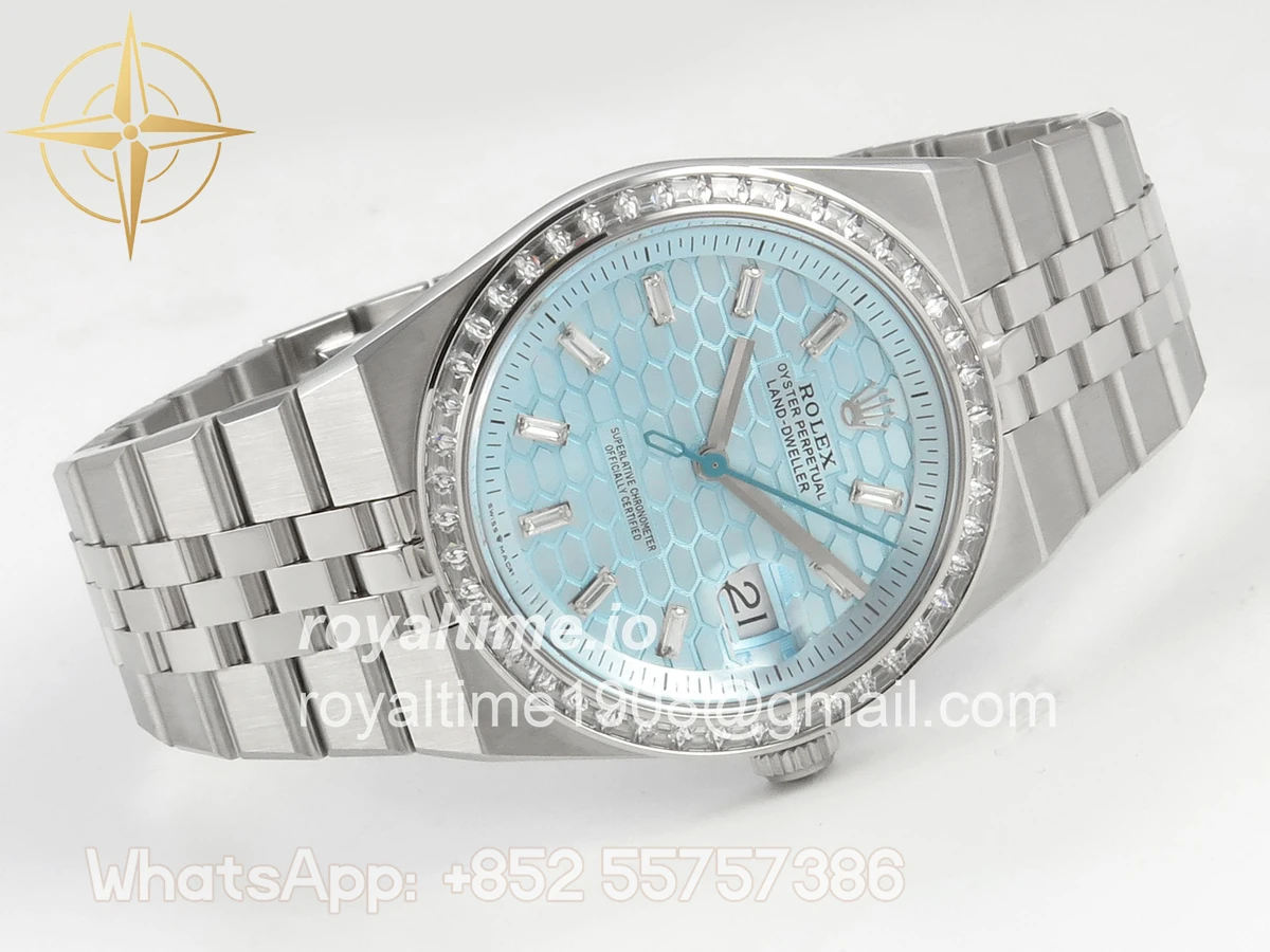 Rolex Land Dweller 127336 DIWF Ice Blue Textured Dial Diamonds Bezel on SS Bracelet A7135 - Image 7