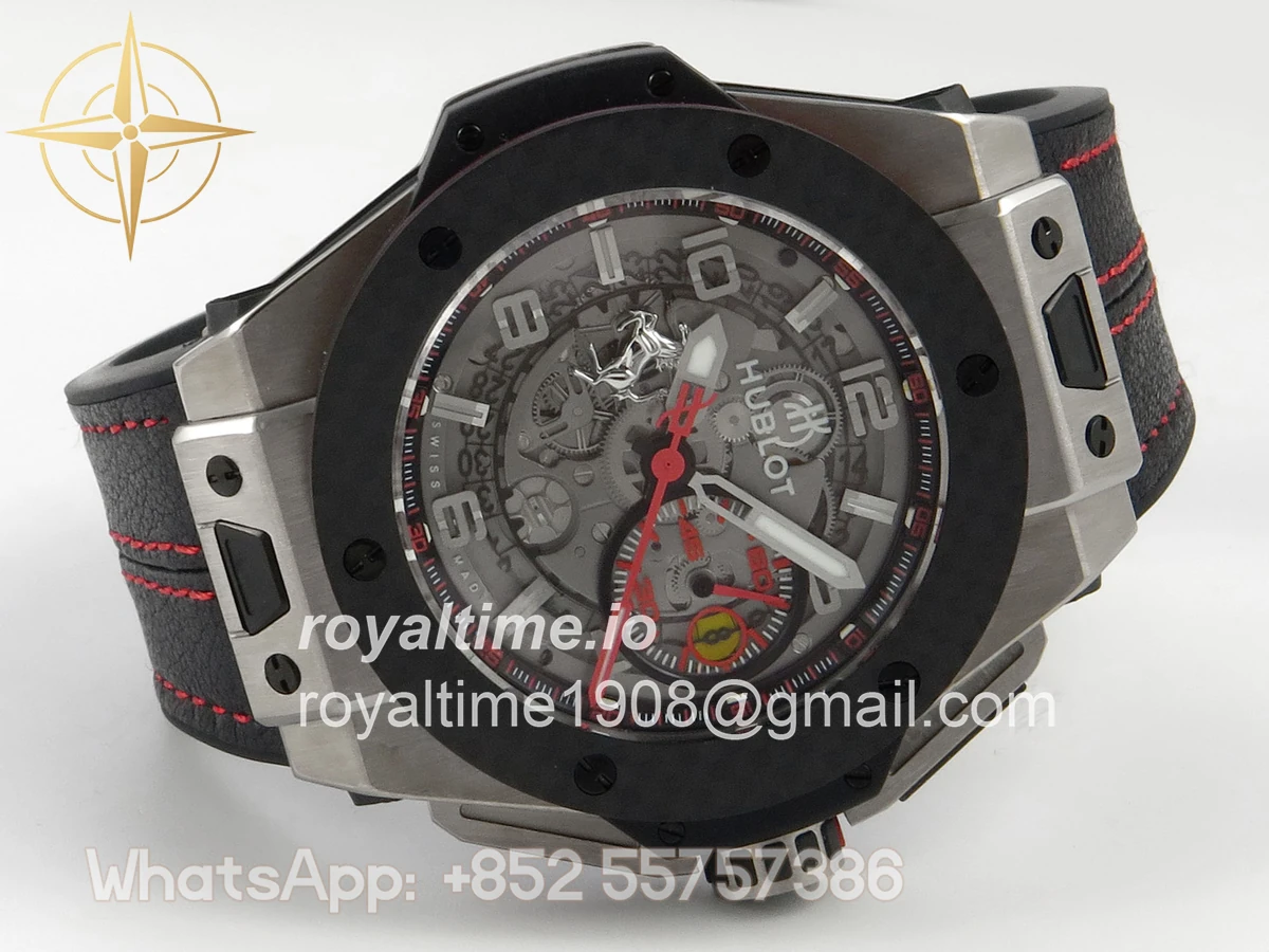 Hublot Big Bang Ferrari Titanium HBBF Carbon Fiber Bezel on Black Leather Strap A1241 - Image 7