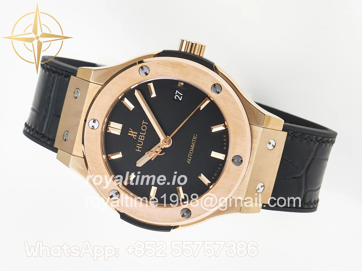 Hublot Classic Fusion 38mm RG JJF Black Dial on Black Gummy Leather Strap - Image 7