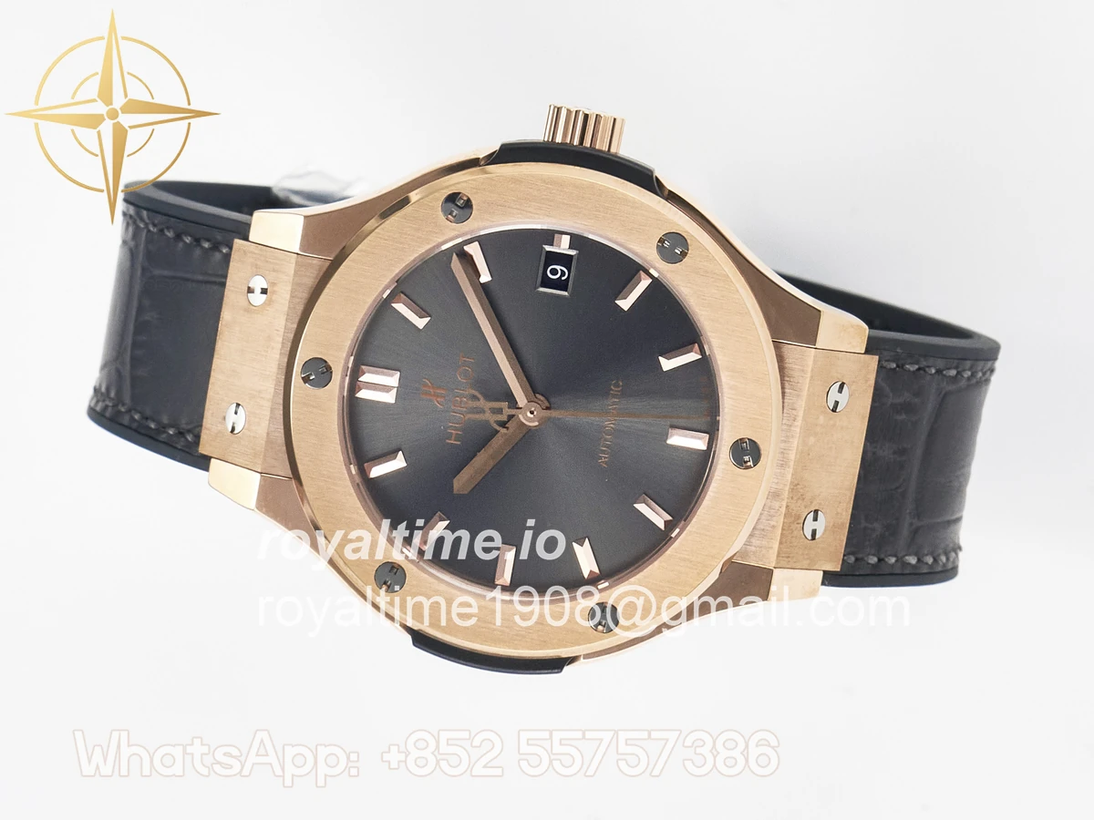 Hublot Classic Fusion 38mm RG JJF Gray Dial on Black Gummy Leather Strap - Image 7
