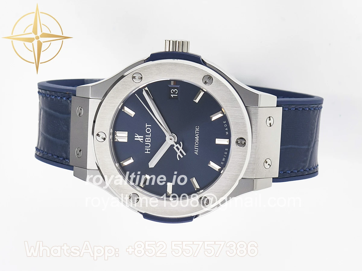 Hublot Classic Fusion 38mm SS JJF Blue Dial on Blue Gummy Leather Strap - Image 7