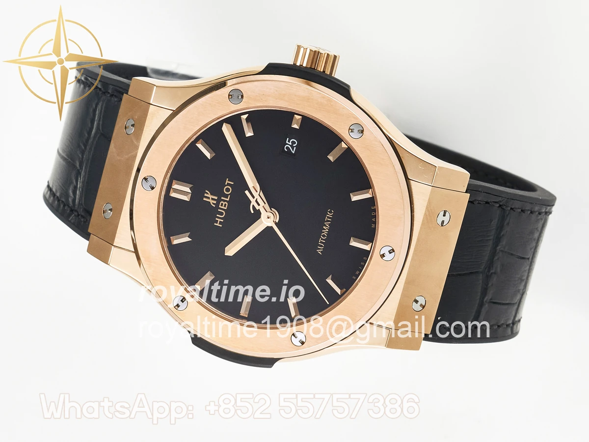 Hublot Classic Fusion 42mm RG JJF Black Dial on Black Gummy Leather Strap - Image 7