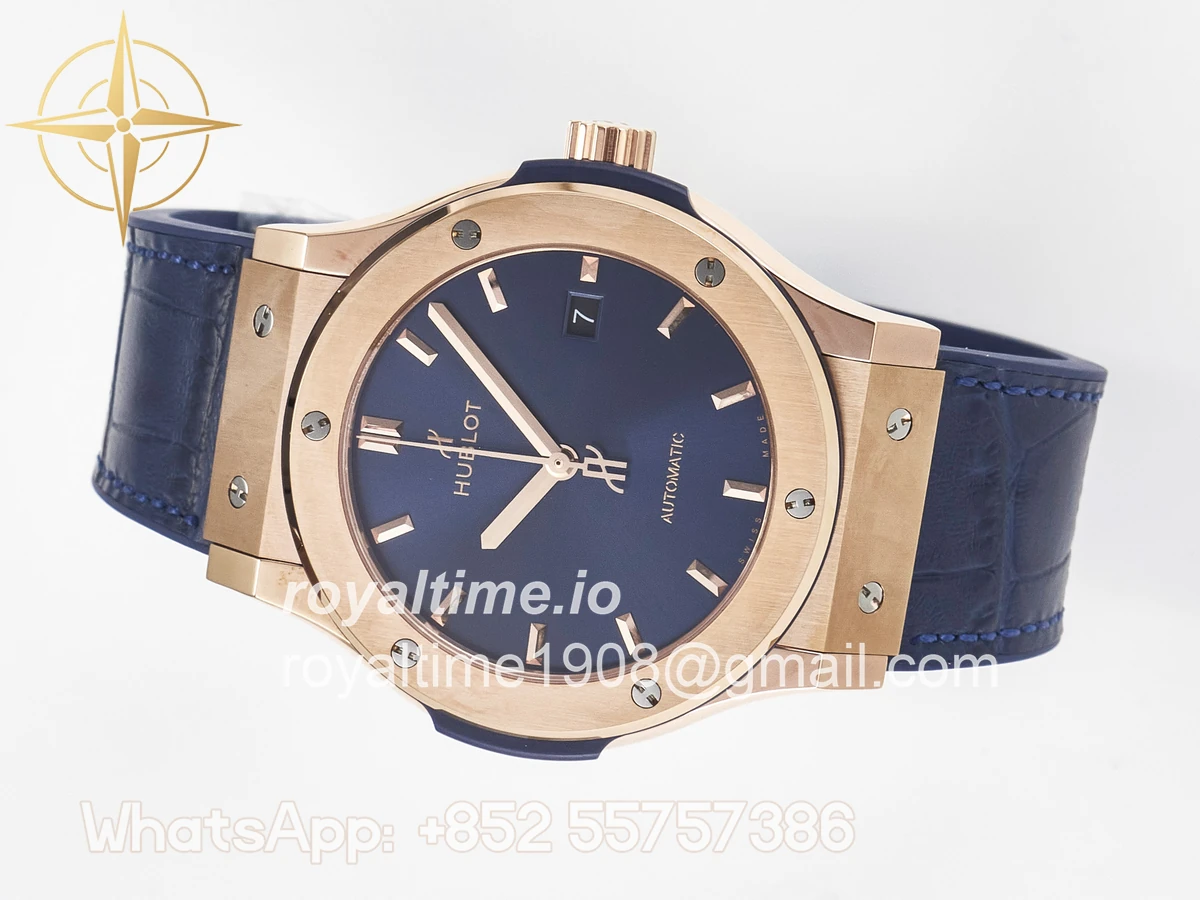 Hublot Classic Fusion 42mm RG JJF Blue Dial on Blue Gummy Leather Strap - Image 7