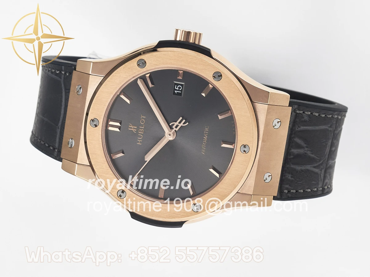 Hublot Classic Fusion 42mm RG JJF Gray Dial on Black Gummy Leather Strap - Image 7