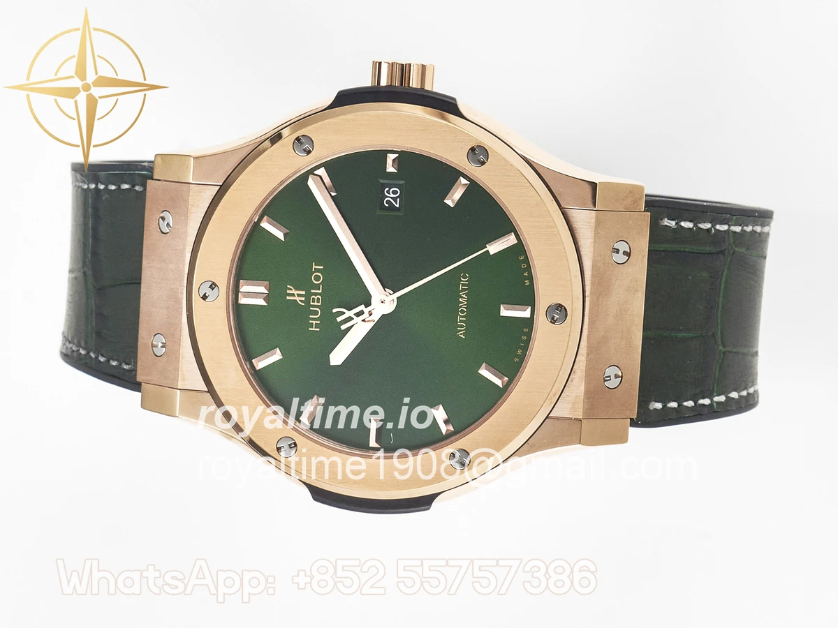 Hublot Classic Fusion 42mm RG JJF Green Dial on Green Gummy Leather Strap - Image 7