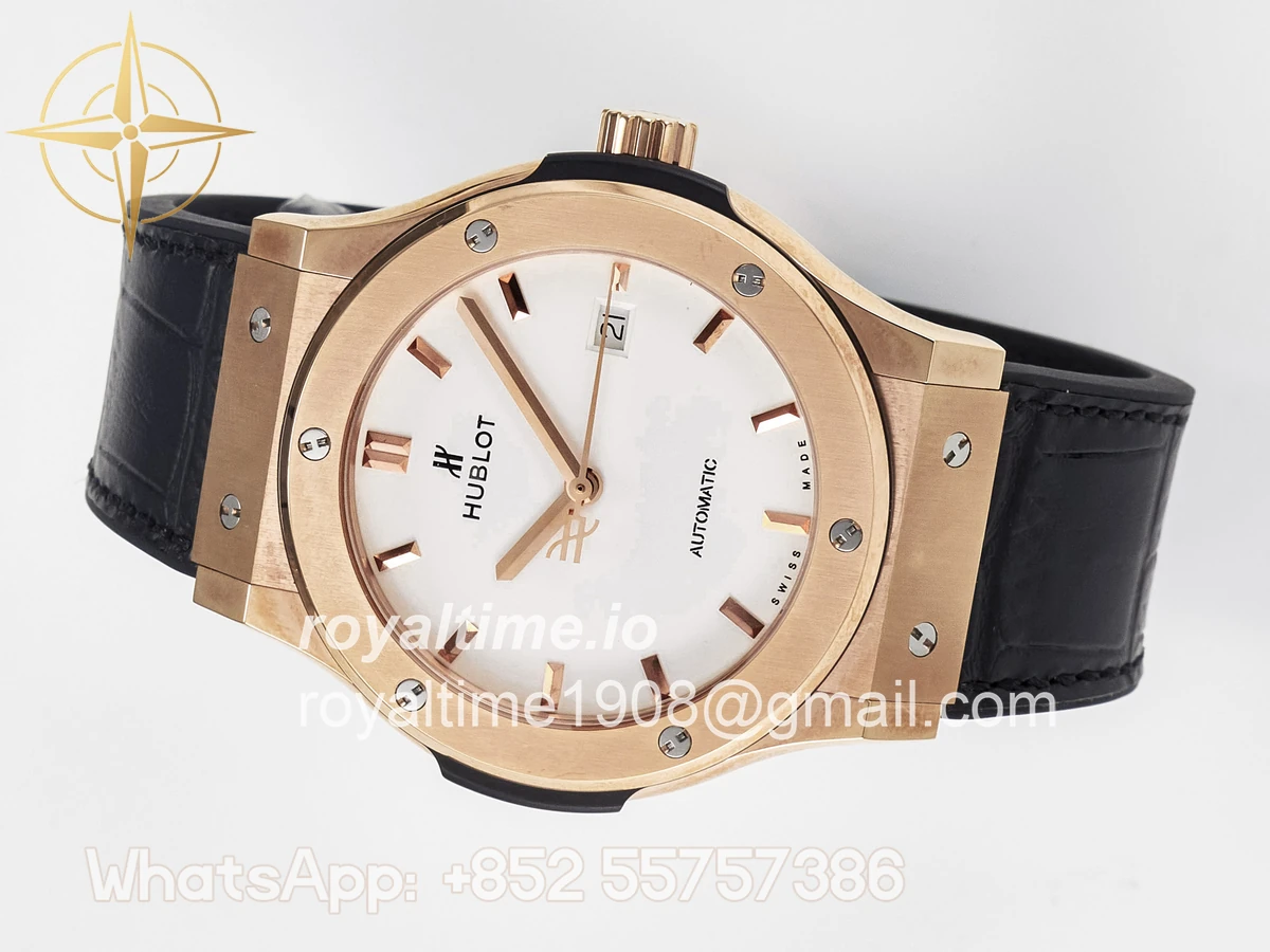 Hublot Classic Fusion 42mm RG JJF White Dial on Black Gummy Leather Strap - Image 7