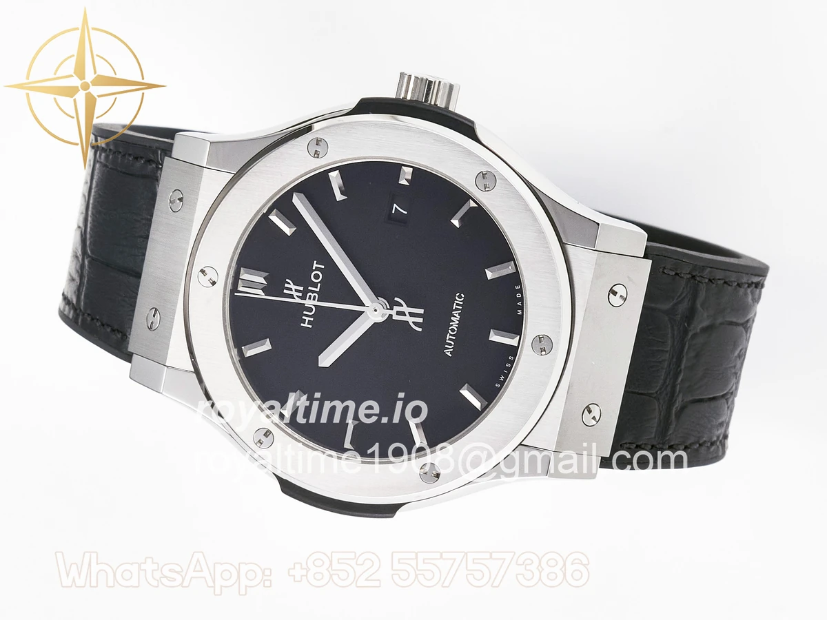 Hublot Classic Fusion 42mm SS JJF Black Dial on Black Gummy Leather Strap - Image 7