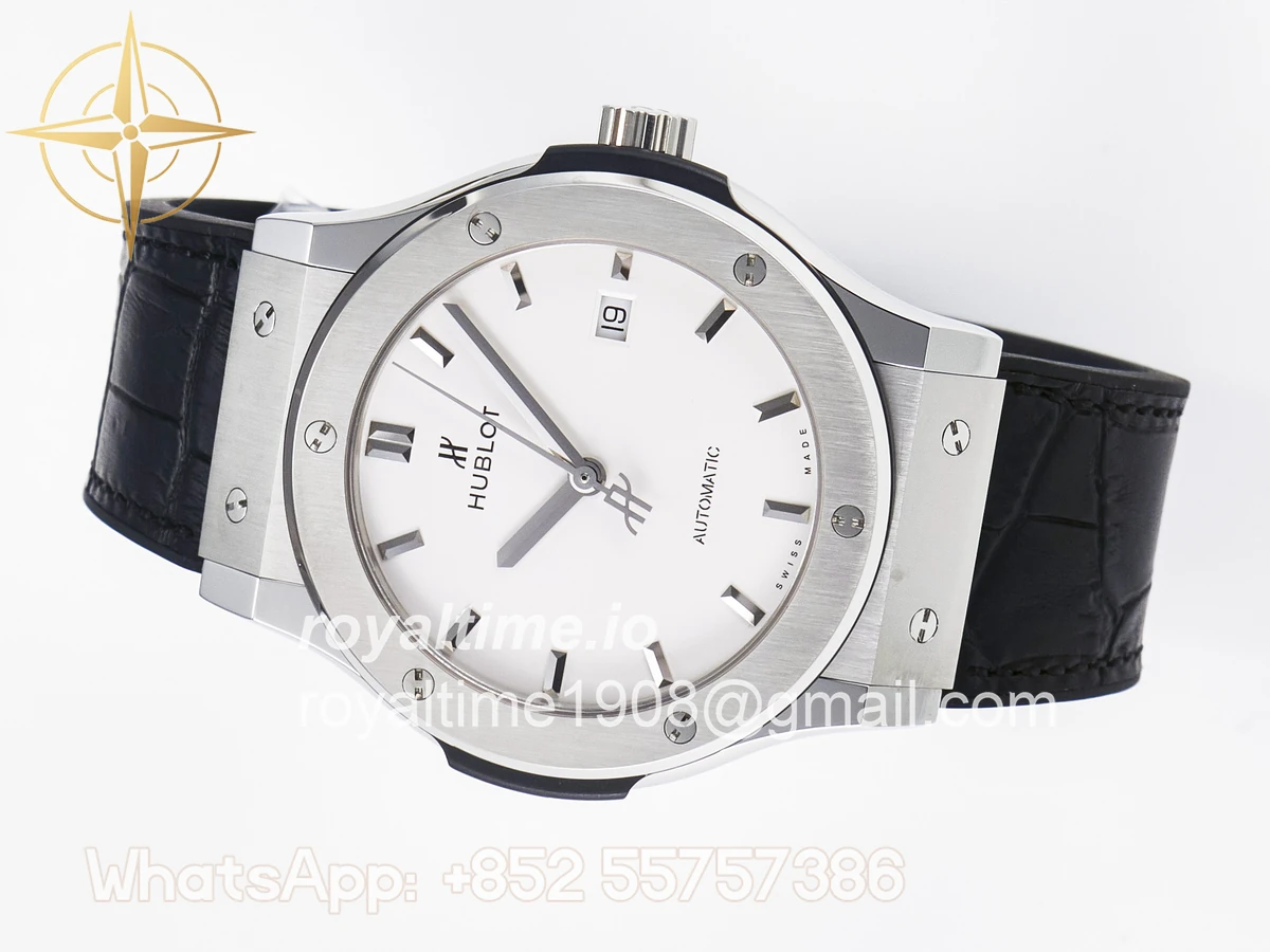 Hublot Classic Fusion 42mm SS JJF White Dial on Black Gummy Leather Strap - Image 7