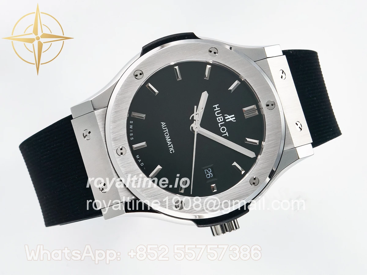 Hublot Classic Fusion Bang 42mm HBF Black Dial on Black Rubber Strap A2892 - Image 7