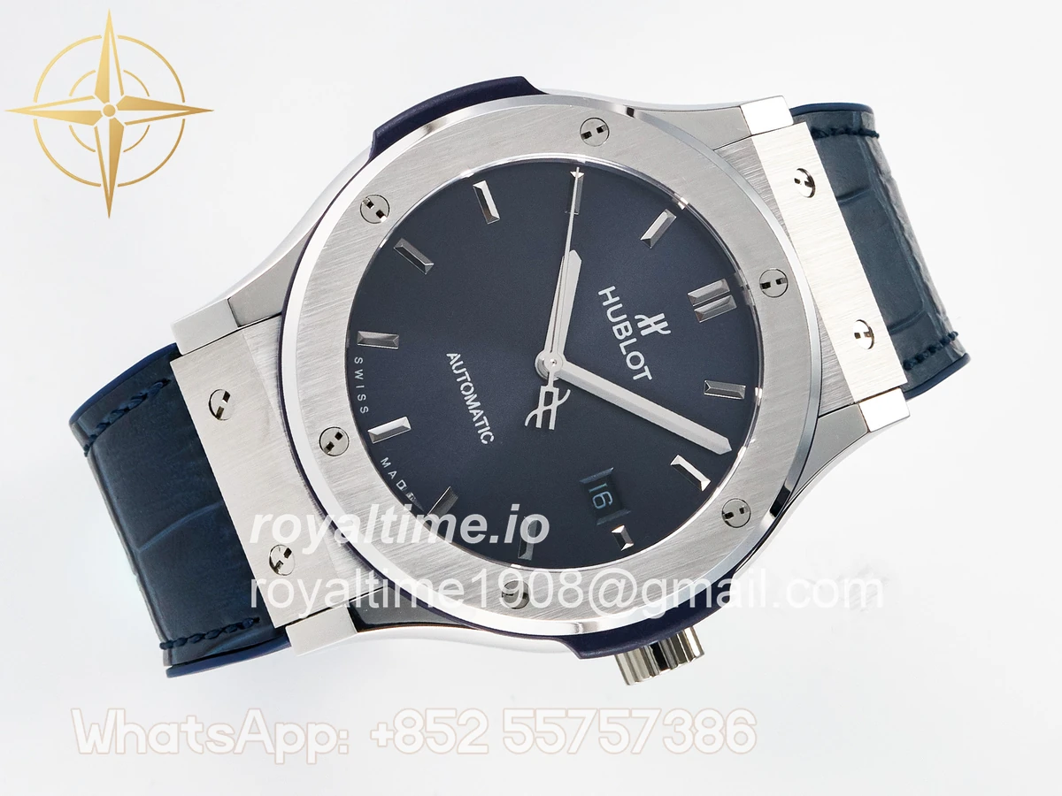 Hublot Classic Fusion Bang 42mm HBF Blue Dial on Blue Leather Strap A2892 - Image 7