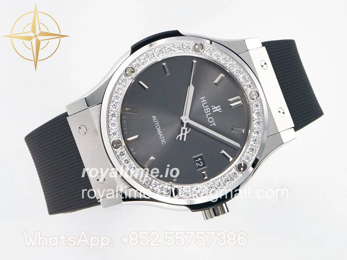 Hublot Classic Fusion Bang 42mm HBF Gray Dial Diamonds Bezel on Gray Rubber Strap A2892 - Image 7