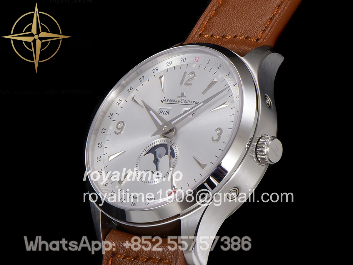 Jaeger-LeCoultre Master Calendar Silver Dial in Steel on Brown Leather Strap - Image 7