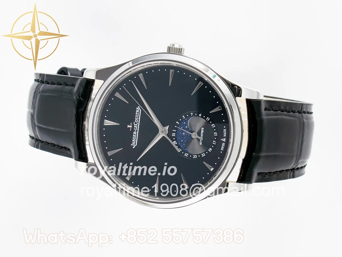 Jaeger-LeCoultre Master Ultra Thin Moon 1368420 SS Z+F Black Dial on Black Leather Strap SA925 - Image 7