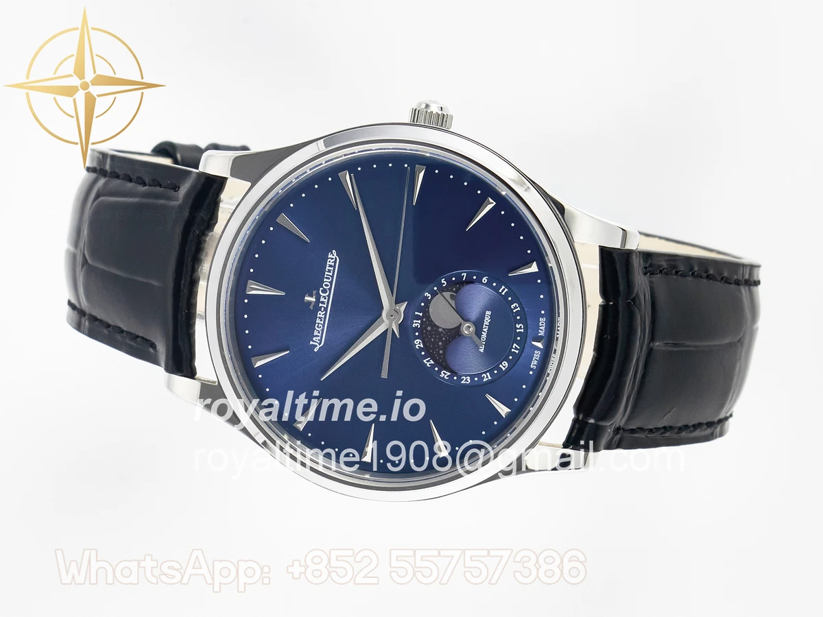 Jaeger-LeCoultre Master Ultra Thin Moon 1368420 SS Z+F Blue Dial on Black Leather Strap SA925 - Image 7