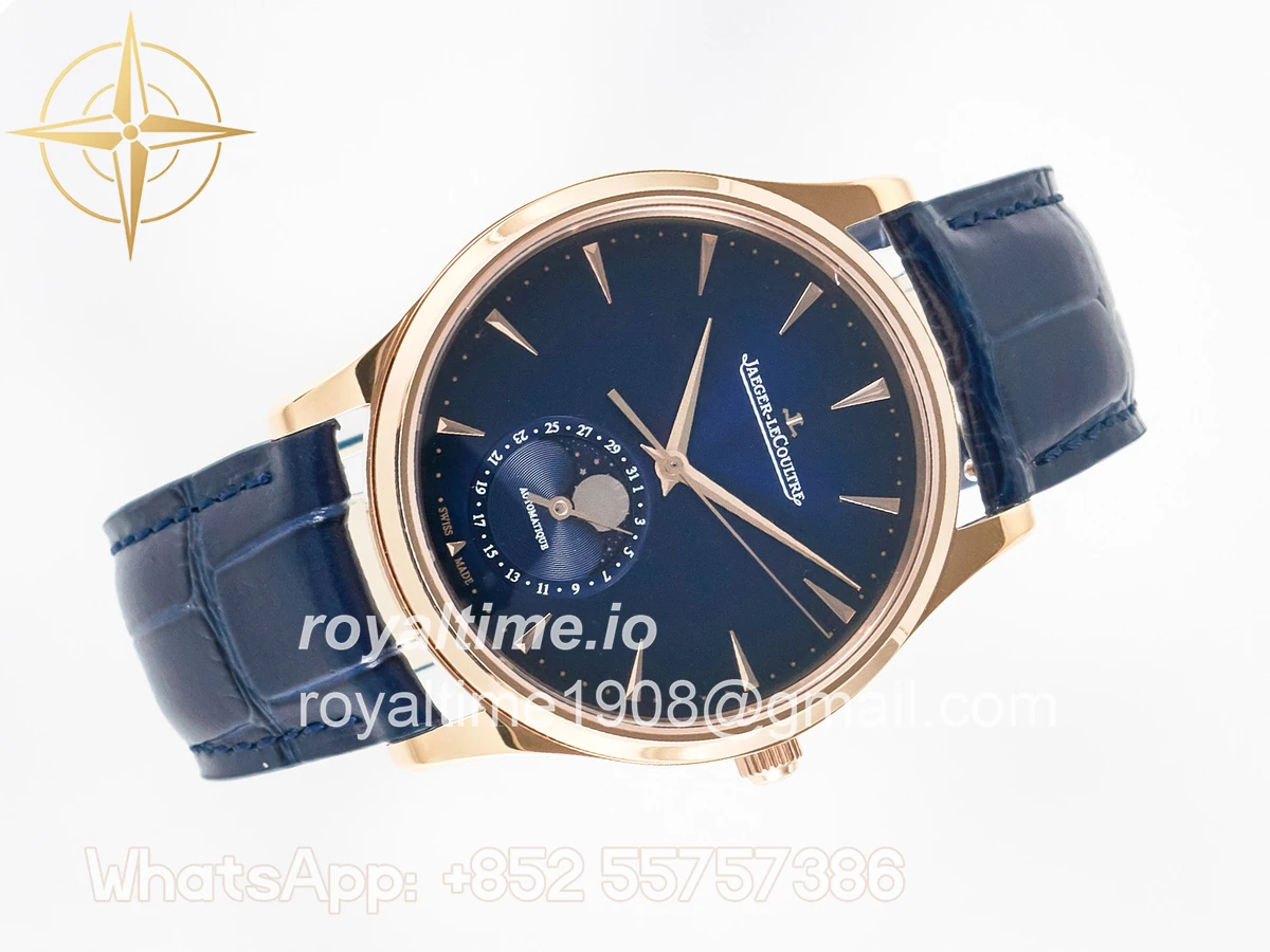 Jaeger-LeCoultre Master Ultra Thin Moon RG Z+F Blue Dial on Blue Leather Strap SA925 - Image 7