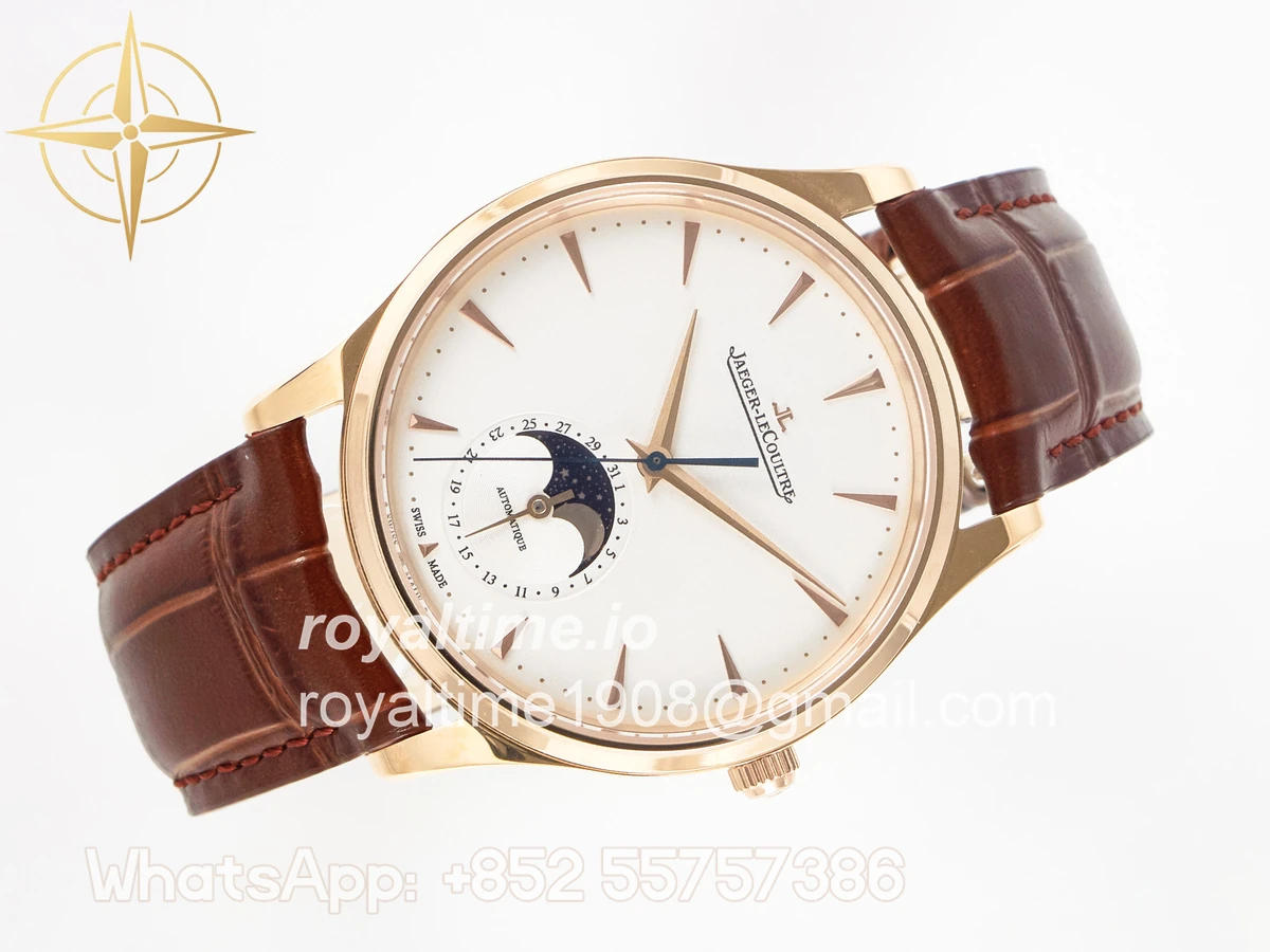 Jaeger-LeCoultre Master Ultra Thin Moon RG Z+F White Dial on Brown Leather Strap A925 - Image 7