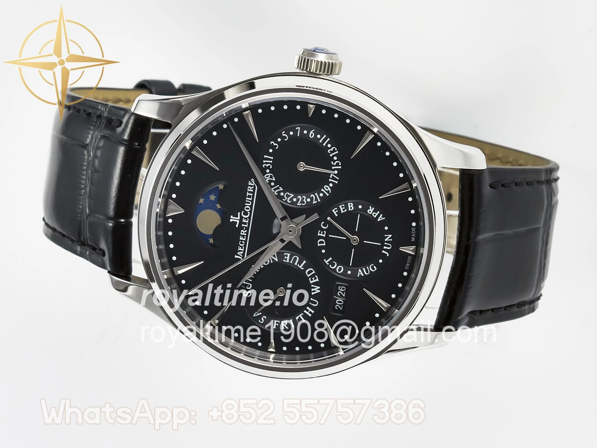 Jaeger-LeCoultre Master Ultra Thin Perpetual Calendar SS V9F Black Dial on Black Leather Strap A868 V2 - Image 7