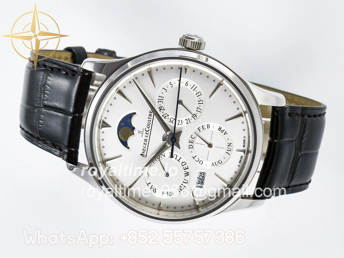 Jaeger-LeCoultre Master Ultra Thin Perpetual Calendar SS V9F White Dial on Black Leather Strap A868 V2 - Image 7