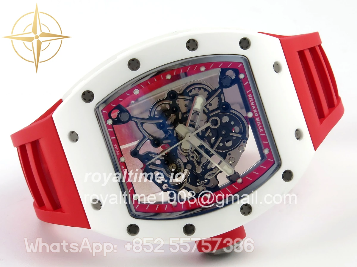 Richard Mille RM055 White Ceramic APSF Red Skeleton Dial on Red Rubber Strap RMUL2 - Image 7
