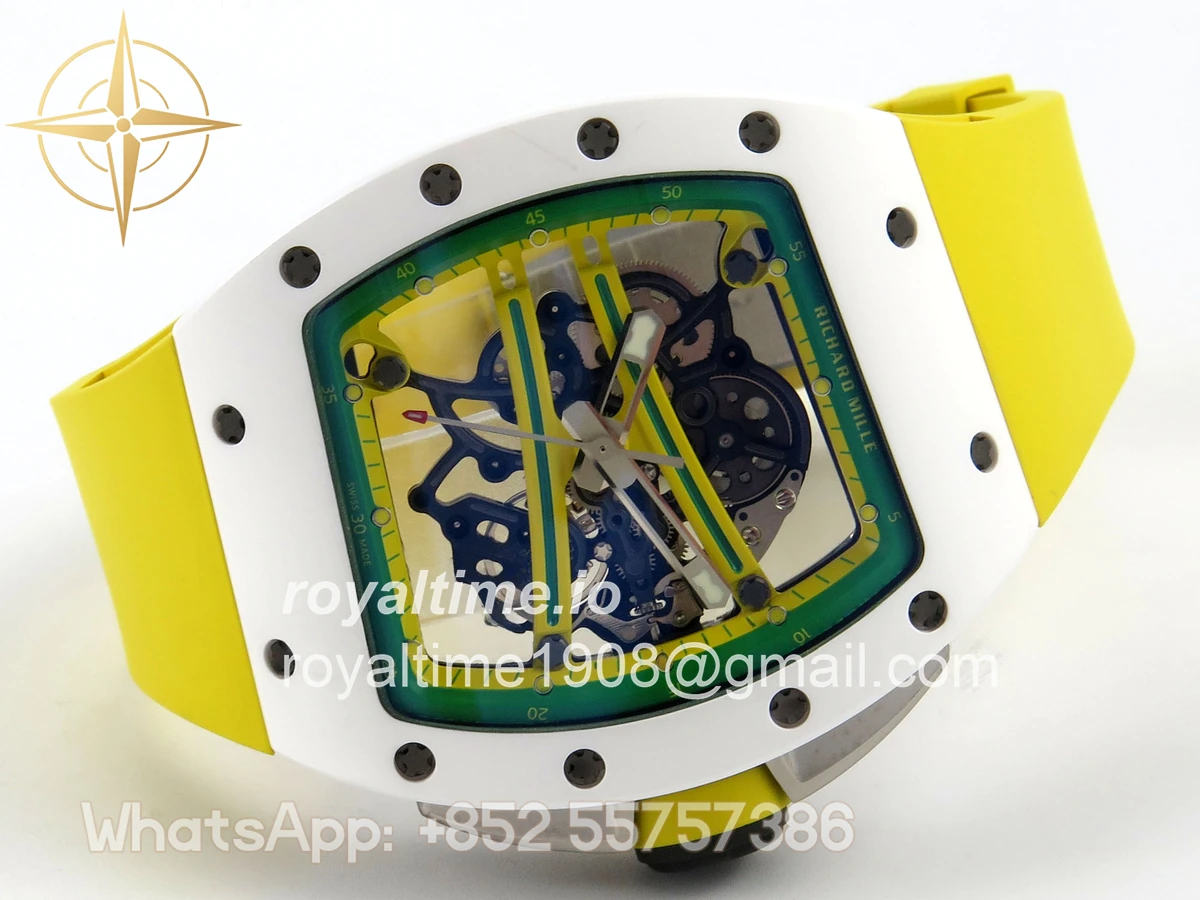 Richard Mille RM061 White Ceramic APSF Yellow/Green Skeleton Dial on Yellow Rubber Strap RMUL2 - Image 7