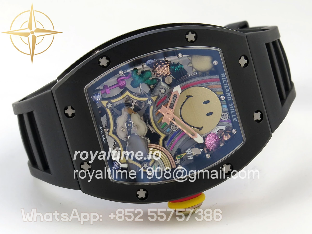 Richard Mille RM88 Tourbillon Smiley Black Ceramic RMF on Black Rubber Strap - Image 7