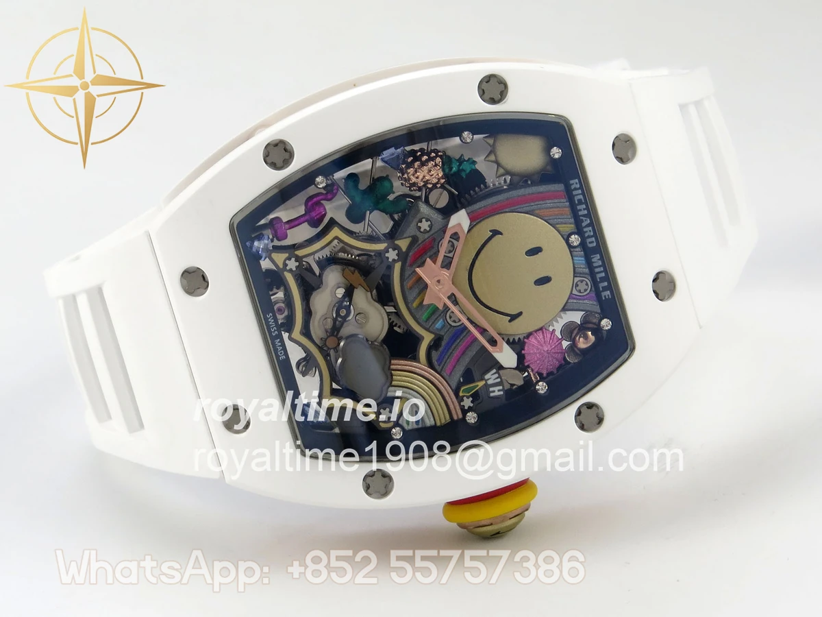 Richard Mille RM88 Tourbillon Smiley White Ceramic RMF on White Rubber Strap - Image 7
