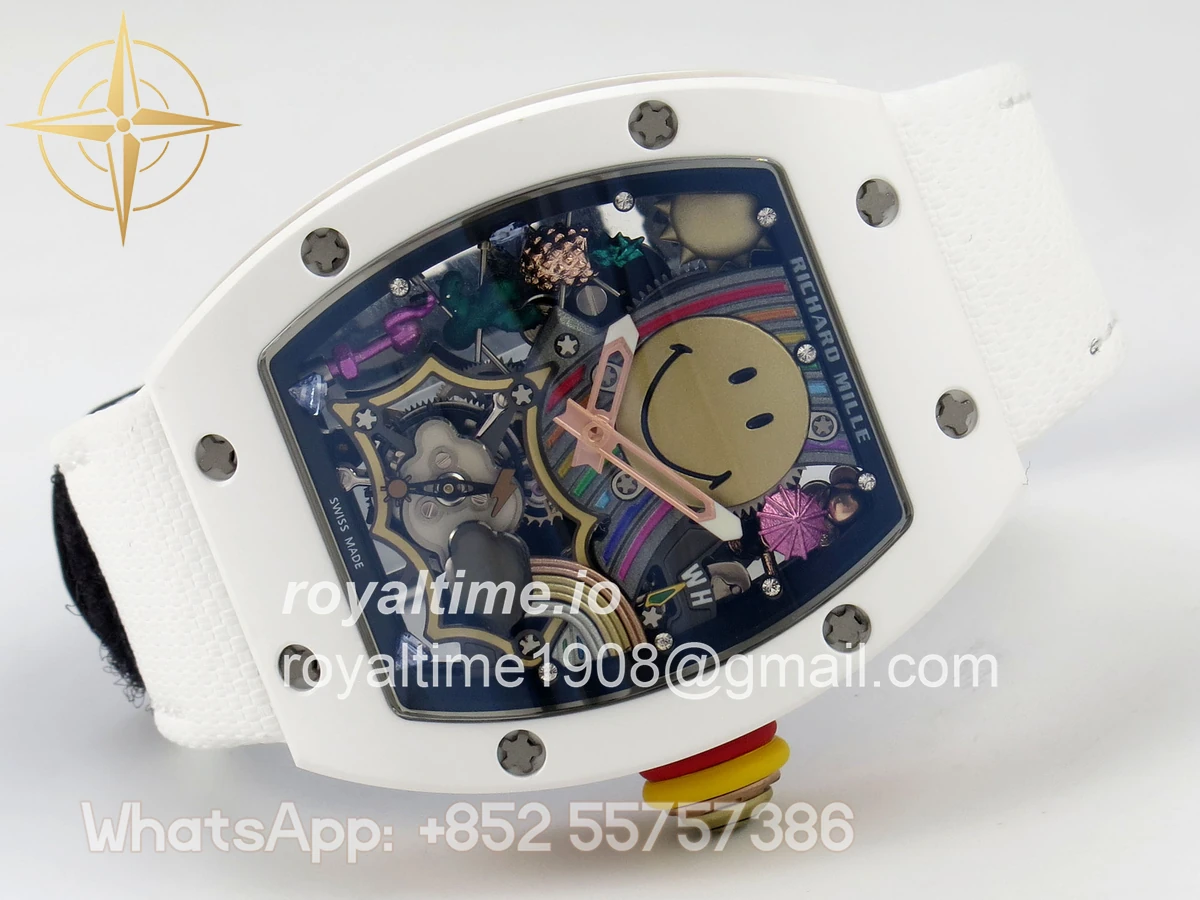 Richard Mille RM88 Tourbillon Smiley White Ceramic RMF on White Velcro Strap - Image 7