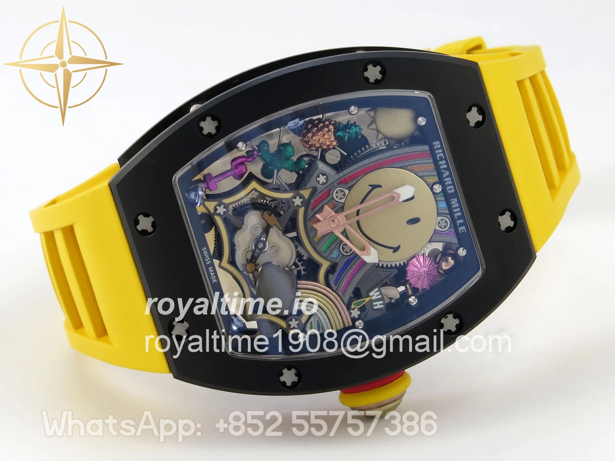 Richard Mille RM88 Tourbillon Smiley White Ceramic RMF on Yellow Rubber Strap - Image 7