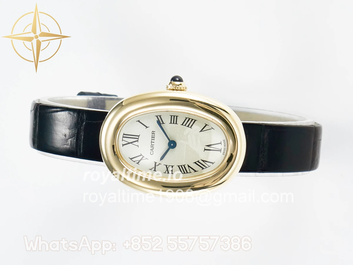 Cartier Baignoire De Cartier YG DRF Silver Dial on Black Leather Strap Swiss Quartz - Image 7