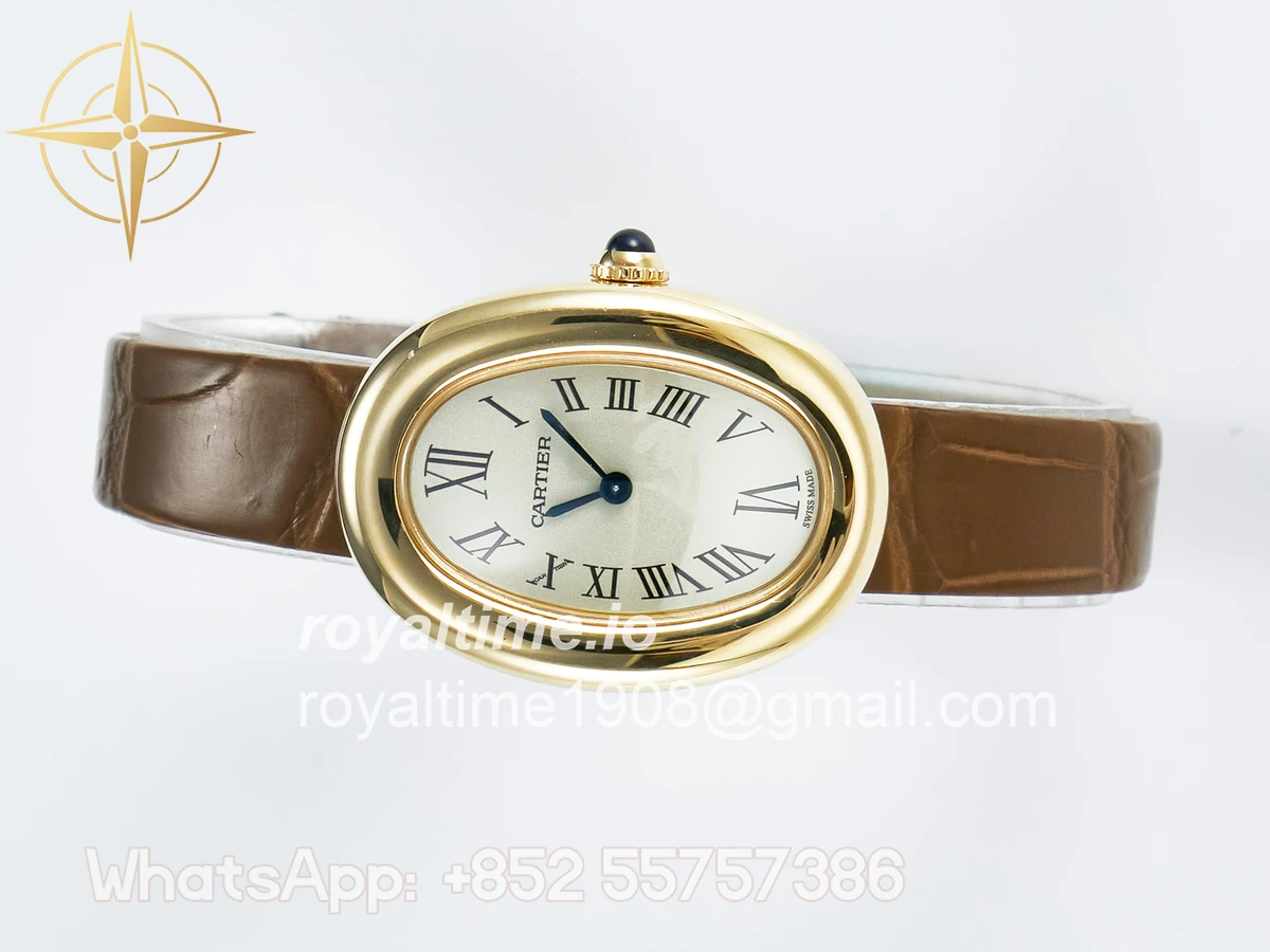 Cartier Baignoire De Cartier YG DRF Silver Dial on Brown Leather Strap Swiss Quartz - Image 7