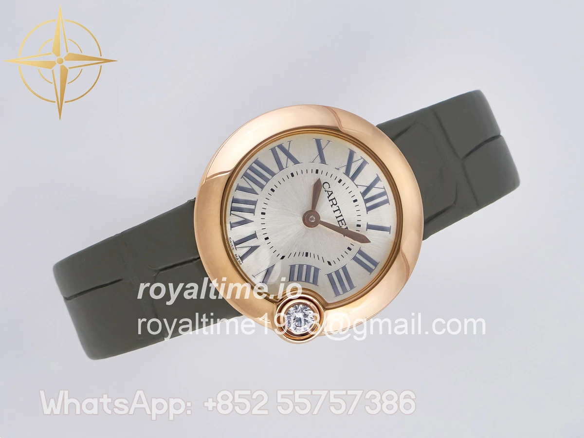 Cartier Ballon Blanc De Cartier 30mm RG DRF Silvered Texture Dial on Green Leather Strap Ronda Quartz - Image 7
