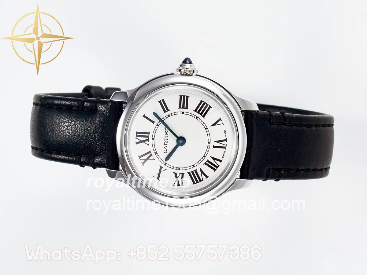 Cartier Ronde De Cartier 29mm DRF Sandblasted Silver-Plated White Dial on Black Leather Strap Ronda Quartz - Image 7
