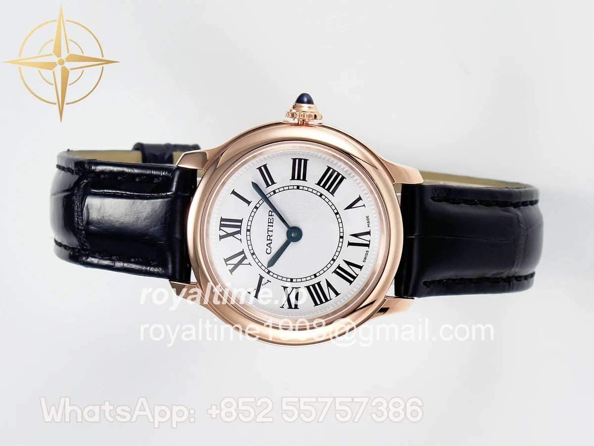 Cartier Ronde De Cartier 29mm RG DRF Sandblasted Silver-Plated White Dial on Black Leather Strap Ronda Quartz - Image 7