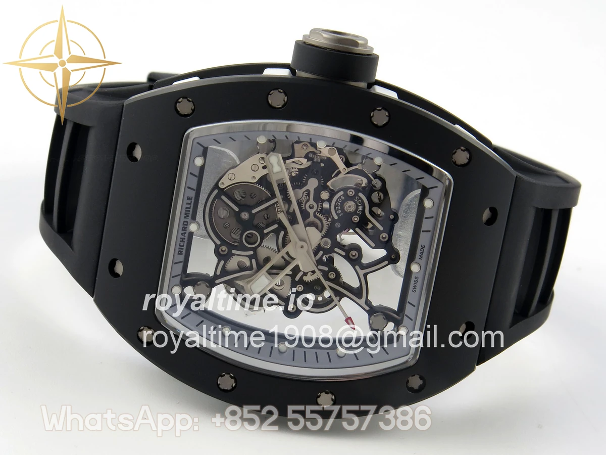 Richard Mille Custom RM055 Black Ceramic ZGF Silver Inner Bezel on Black Rubber Strap Vaucher Manufacture Fleurier Movement (Free Sprung) - Image 7