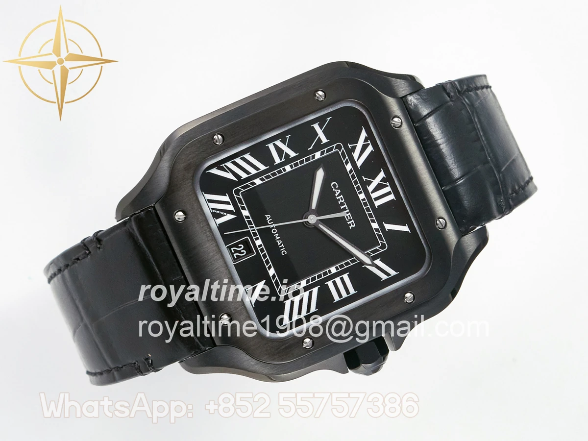 Cartier Santos de Cartier 40mm 2018 BVF Black Dial on Black Leather Strap MIYOTA 9015 - Image 7