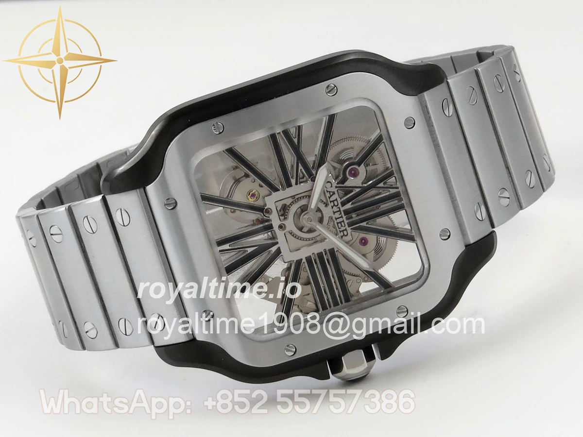 Cartier Santos de Cartier Skeleton PVD MLF Skeleton Black Skeleton Dial on SS SmartLink Bracelet 9611MC - Image 7