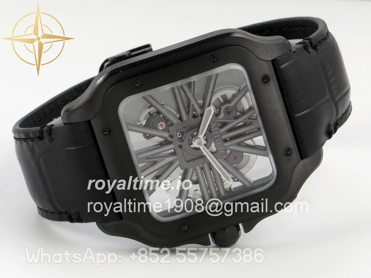 Cartier Santos de Cartier Skeleton PVD MLF Skeleton Dial on Black Leather Strap 9612MC - Image 7