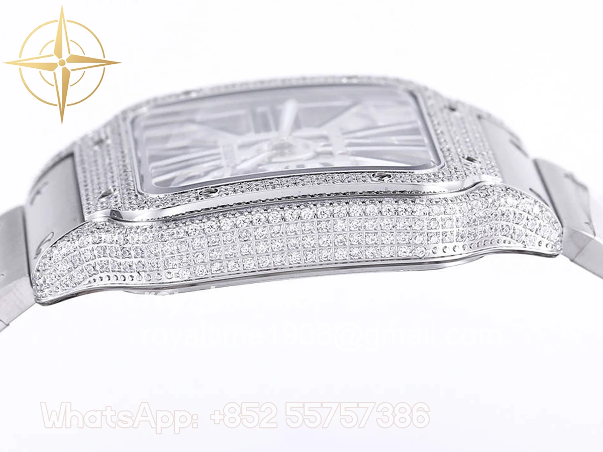 Cartier Santos De Cartier Watch Skeleton Dial Black Marker with Diamond Bezel in Steel - Image 7