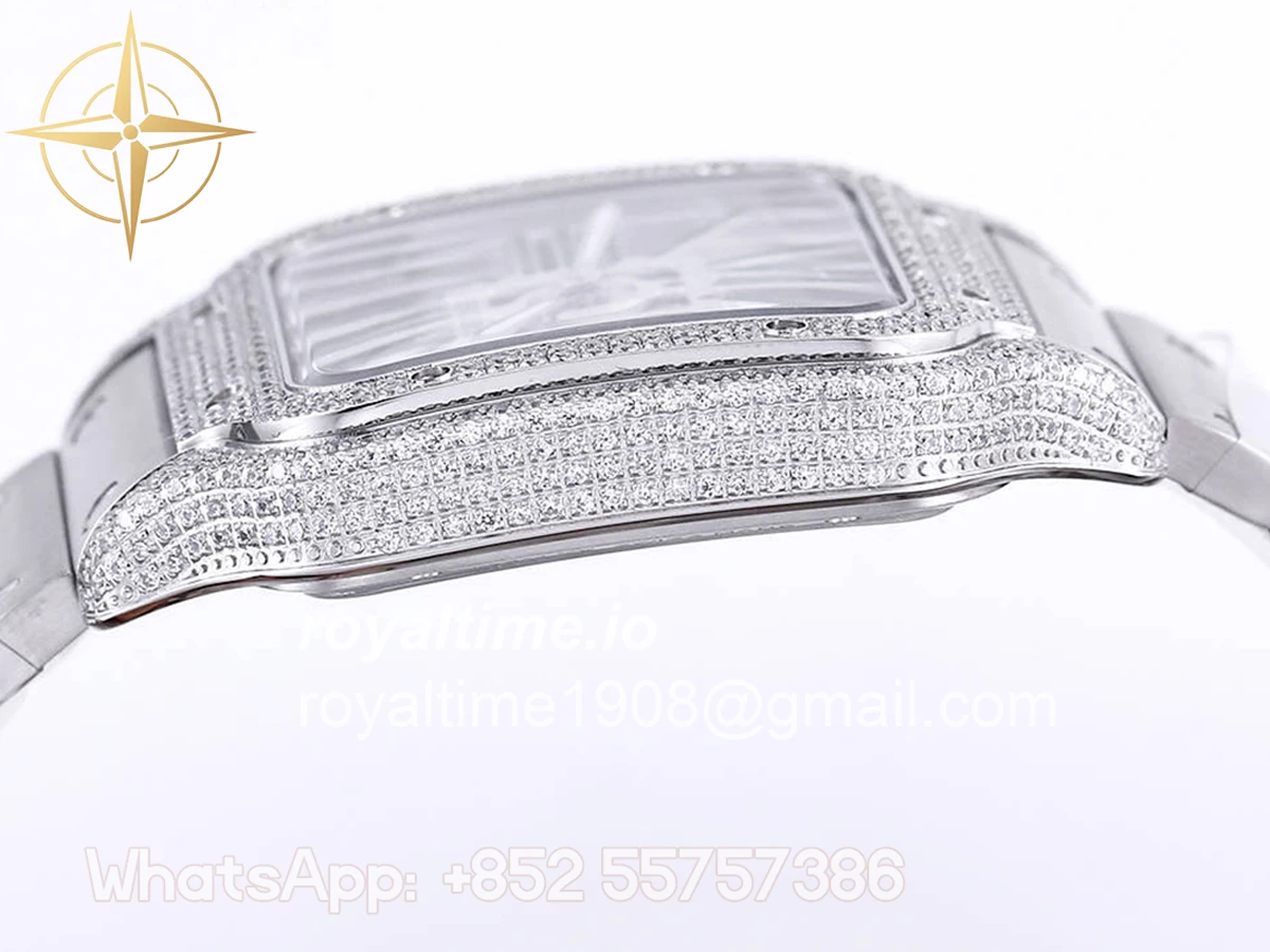 Cartier Santos De Cartier Watch Skeleton Dial Green Marker with Diamond Bezel in Steel - Image 7