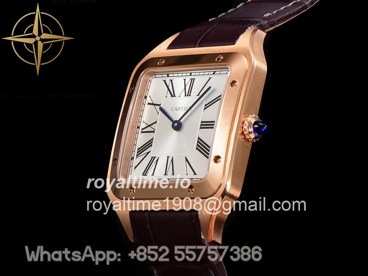 Cartier Santos-Dumont (Extra-Large) Silver Dial in Rose Gold on Purple Leather Strap Ref. WGSA0032 - Image 7
