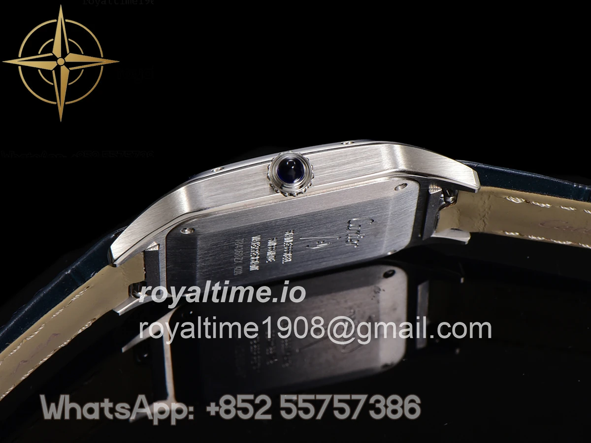 Cartier Santos-Dumont (Extra-Large) Silver Dial in Steel on Blue Leather Strap Ref. WSSA0032 - Image 7